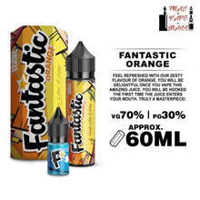 Load image into Gallery viewer, Fantastic E Liquid Orange Bottle  with freezer shot infographic
