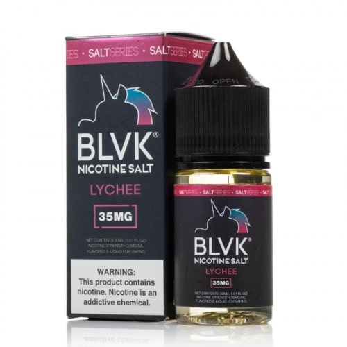BLVK Unicorn Nicotine Salt - Lychee Box and bottle